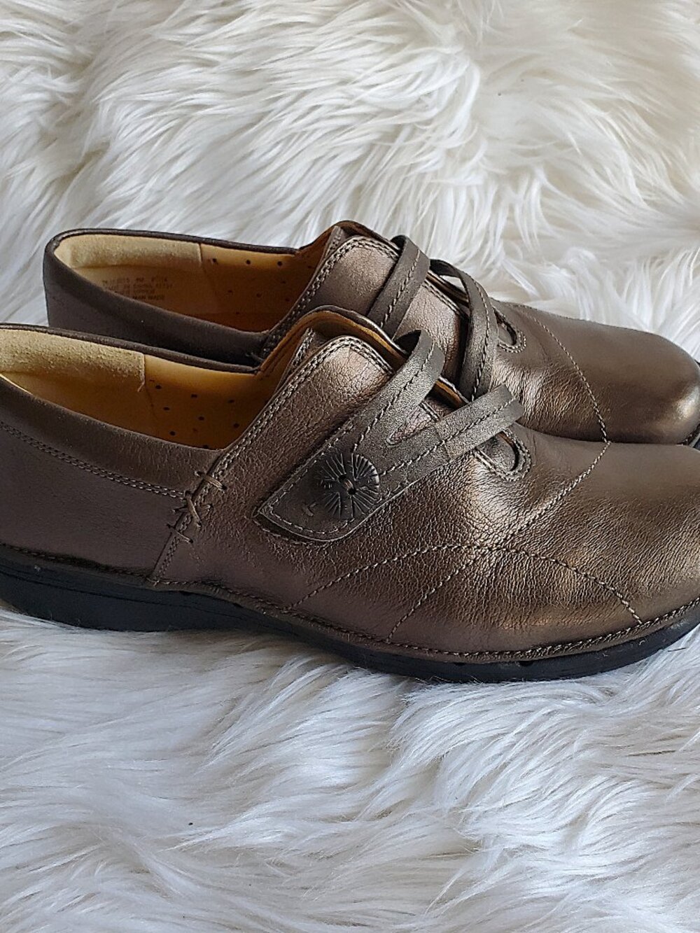 Clarks Unstructured Metallic Bronze Leather Low Profile Loafers Shoe SZ 8